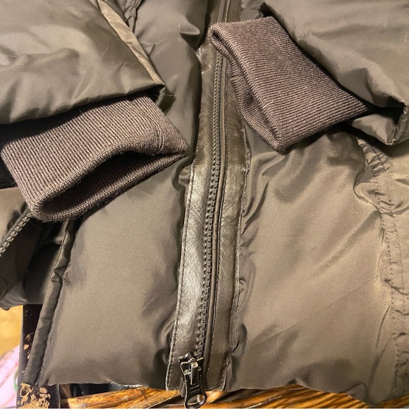 Mackage Black Down Parka Fur Hood Leather Trim - Picture 7 of 11